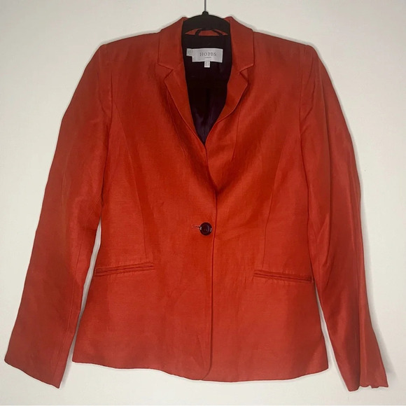 HOBBS LONDON Flax Linen Silk Orange Preppy Career Wear Blazer Jacket - Picture 1 of 8